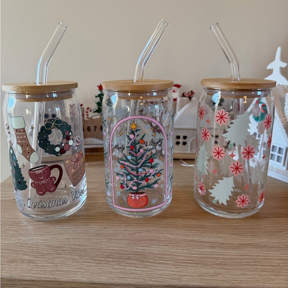 Coffee glass cup Christmas theme